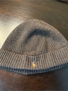 Ralph Lauren Black Ribbed Knit Cuffed Beanie with Polo Pony